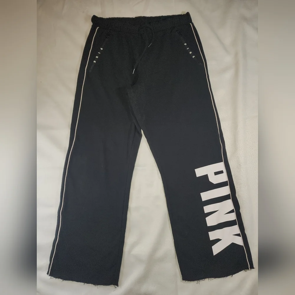Pink Victoria Secret boyfriend pants black & white contrast logo Lg - Picture 8 of 9